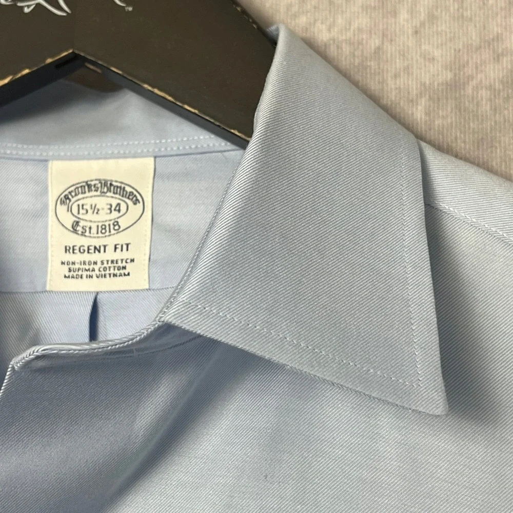 Brooks Brothers Regent Fit Non-Iron Stretch Supima Cotton Shirt Blue 15.5-34 - Picture 9 of 12